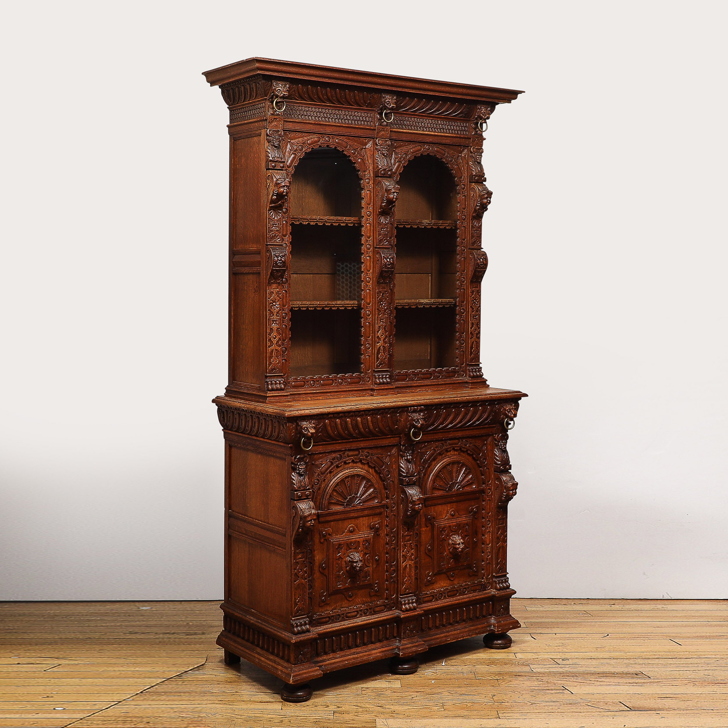 Antique Jacobean Carved Oak Cabinet — High Style Deco
